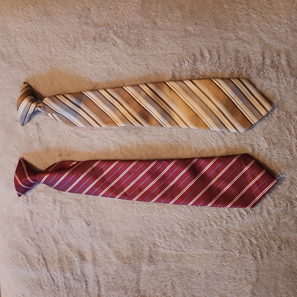 Handmade Men's Luxury Silk Ties, Braun, Bronze Striped and Red Striped.